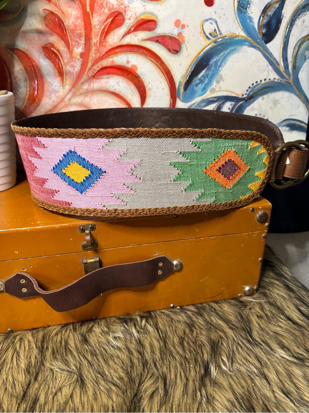 3DBelts Pink & Green Hand Loomed Leather Belt